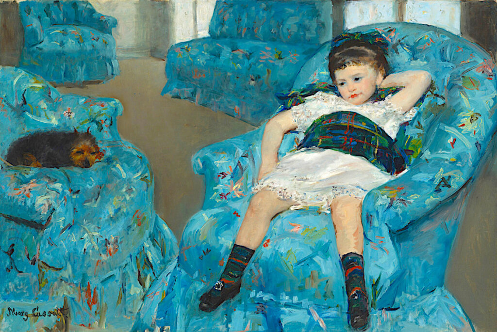 Little girl in blue armchair, by Mary Cassatt