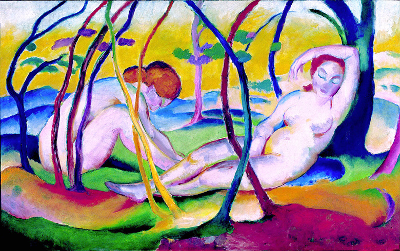 Expresionismo: Nudes under tree, 1911.  Obra expresionista de Franz Marc.