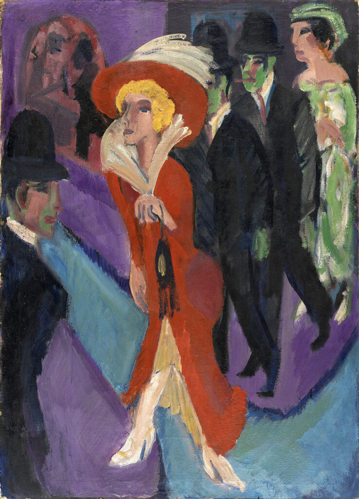 Expresionismo: Red dress street walker. Obra expresionista de Ernst Kirchner.