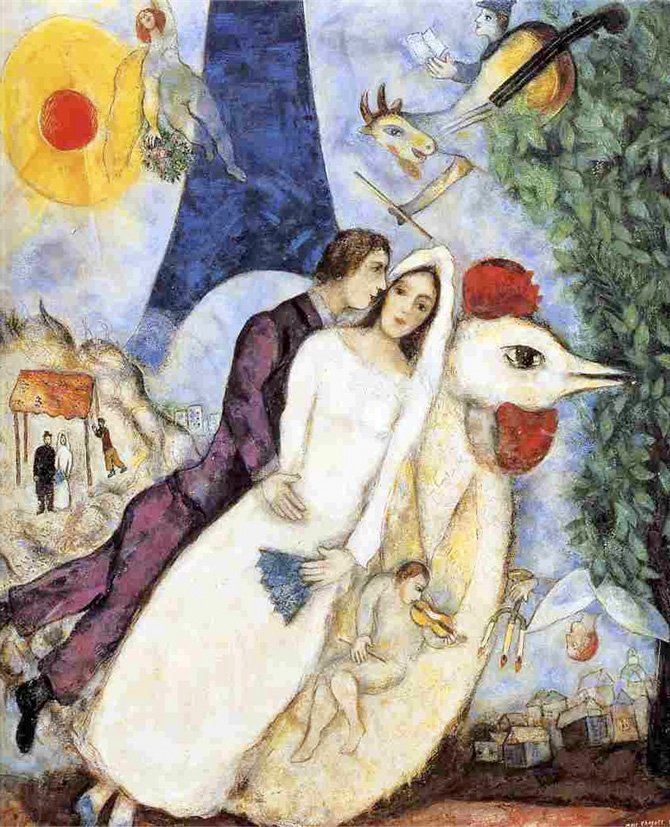 Marc Chagall, The bridal couple of the Eiffel Tower
